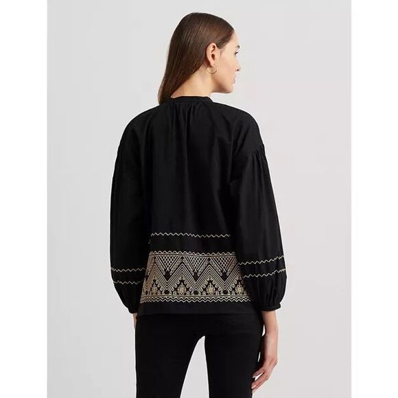 Lauren Ralph Lauren Embroidered Cotton Tassel Top Blouse New Medium - Picture 3 of 11